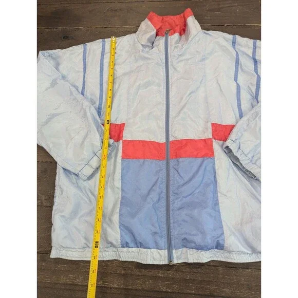 Vintage 1990s Y2K Lavon All Over Print Windbreaker Blue Zip Up L - Picture 2 of 6